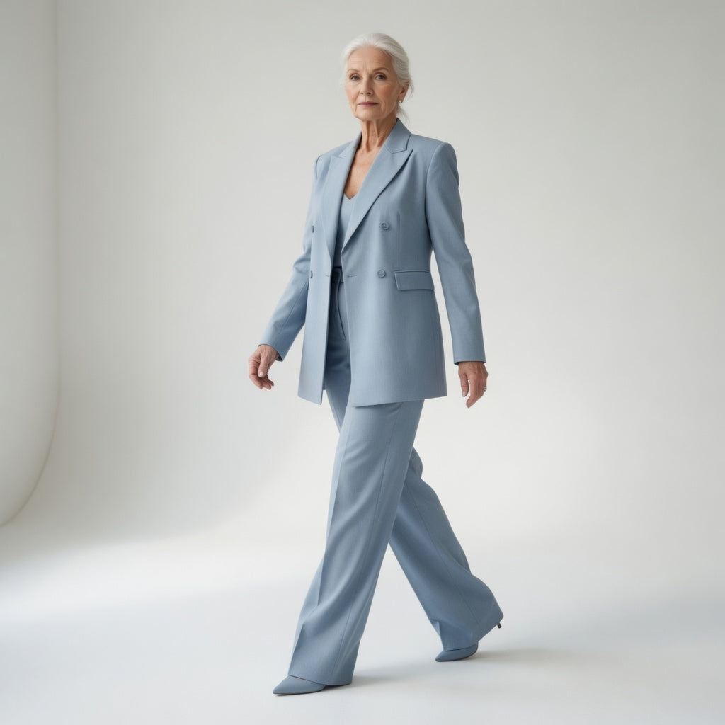 Élisabeth — Traje de pantalón azul glaciar elegante