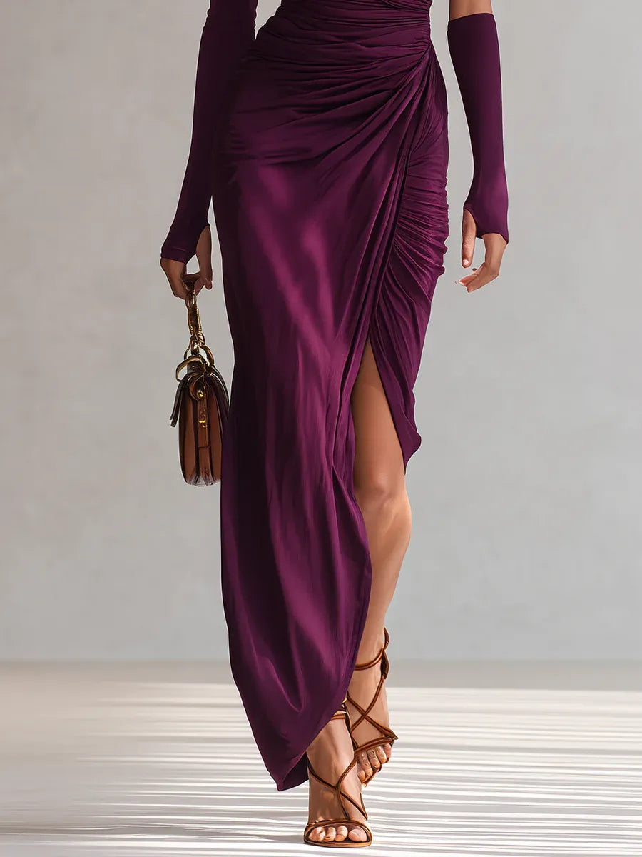 Isadora — Vestido maxi drapeado de un hombro