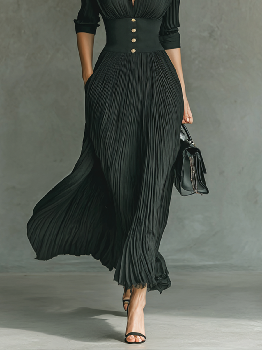 Valérie — Vestido plisado elegante con cintura estructurada