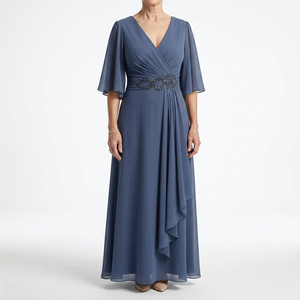 Éloïsine — Vestido largo cruzado con mangas de mariposa