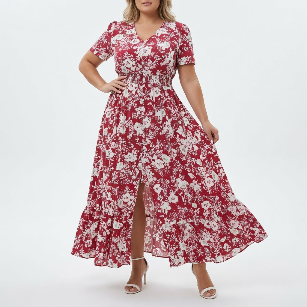 Bohémina — Vestido maxi floral con escote en V