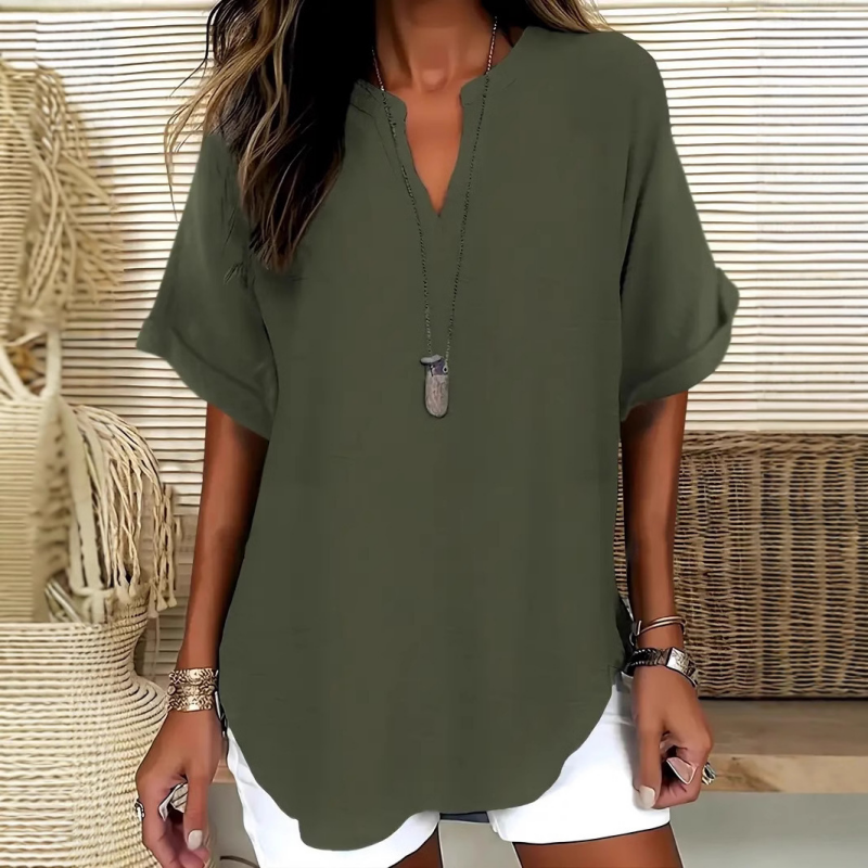 Émilie — Blusa fluida elegante con cuello abierto