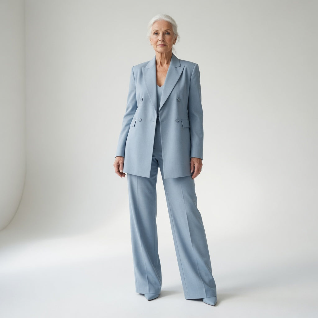 Élisabeth — Traje de pantalón azul glaciar elegante