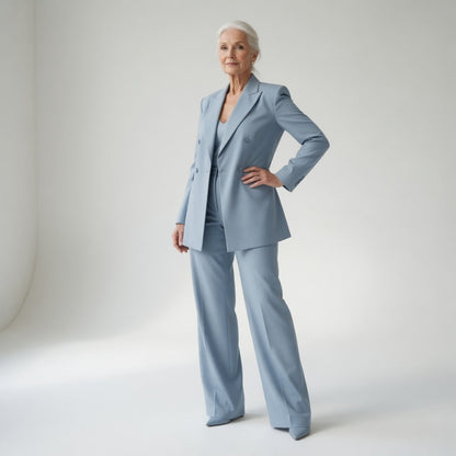 Élisabeth — Traje de pantalón azul glaciar elegante
