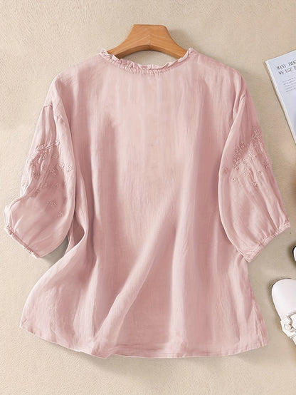 Éléna — Blusa bordada elegante de lino mezclado