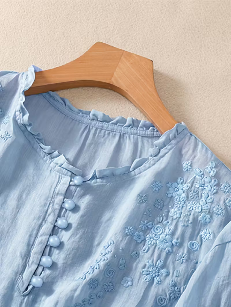 Éléna — Blusa bordada elegante de lino mezclado