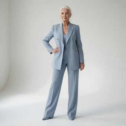 Élisabeth — Traje de pantalón azul glaciar elegante