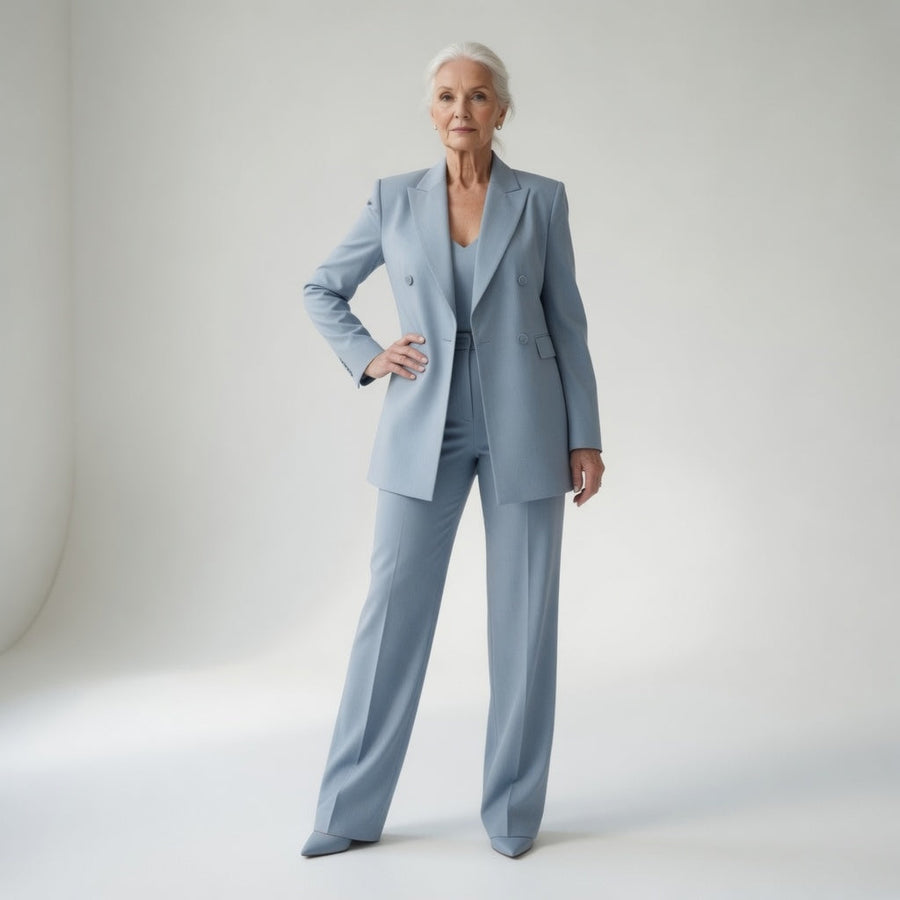 Élisabeth — Traje de pantalón azul glaciar elegante
