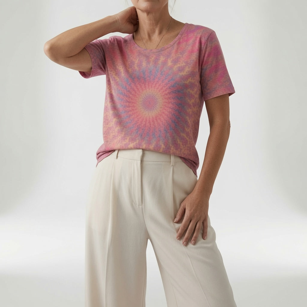 Lysoria — T-shirt fluido con estampado artístico
