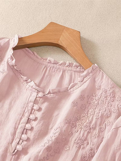 Éléna — Blusa bordada elegante de lino mezclado