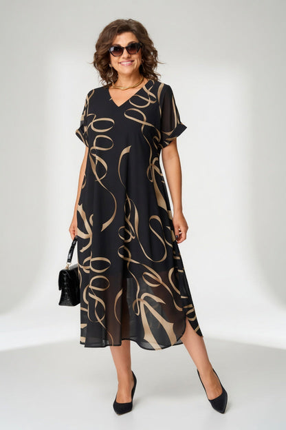 Edmée — Vestido fluido gráfico, elegancia moderna
