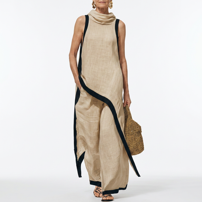 Angélique — Vestido largo bicolor con contraste