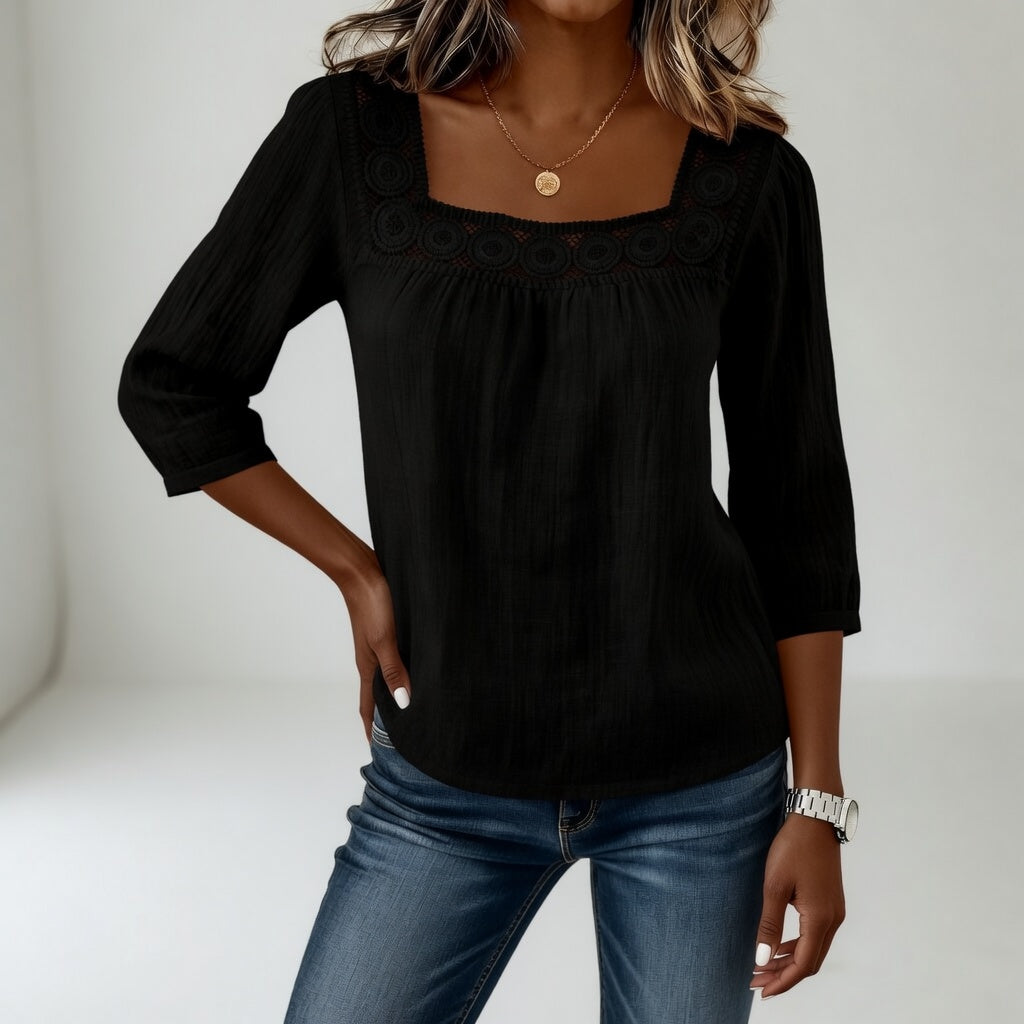 Célindre — Blusa de encaje con cuello cuadrado