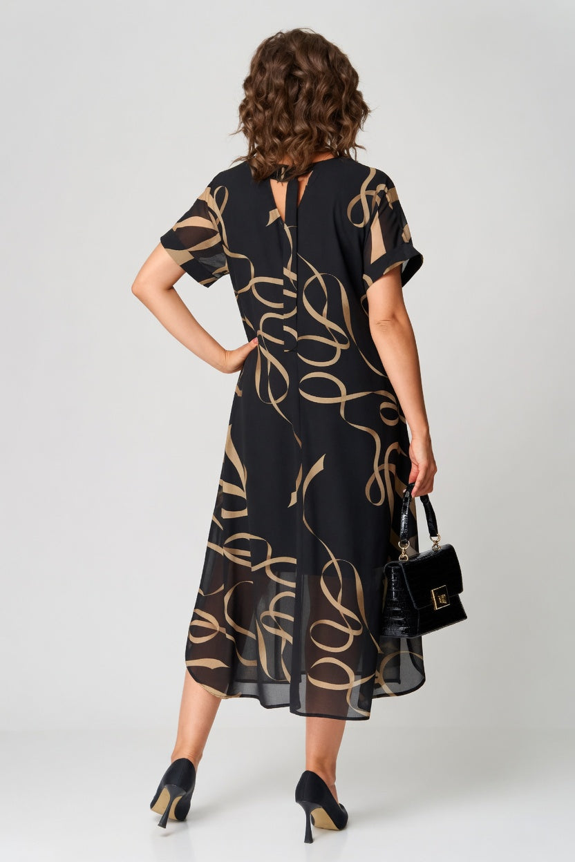 Edmée — Vestido fluido gráfico, elegancia moderna