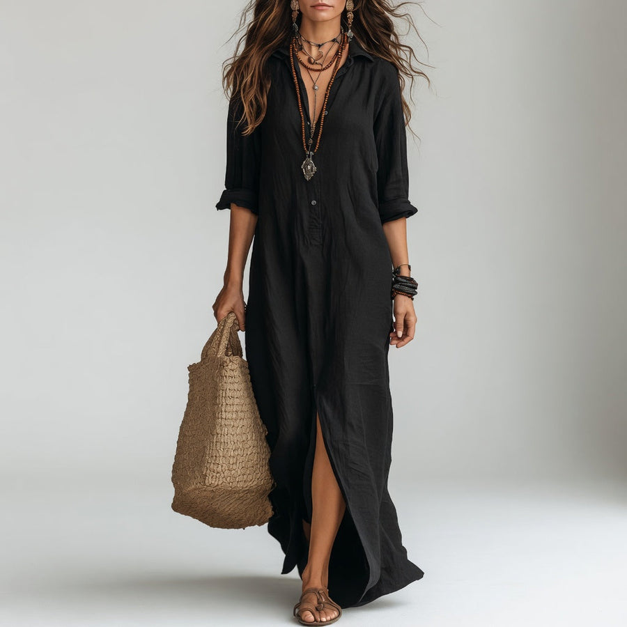 Violaine — Vestido largo tipo camisa bohemio