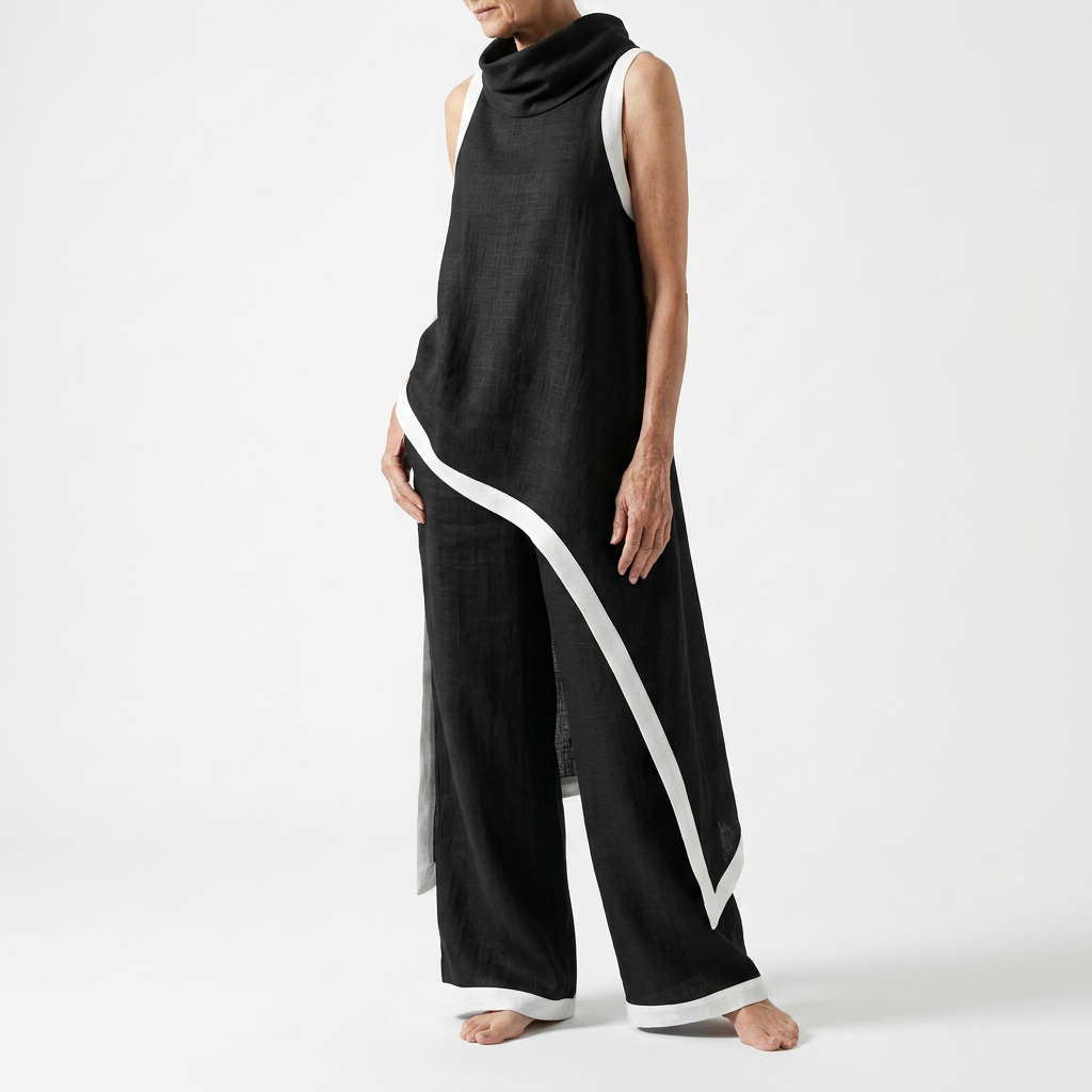 Angélique — Vestido largo bicolor con contraste
