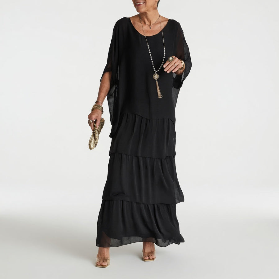 Émeline — Vestido maxi fluido con volantes bohemios