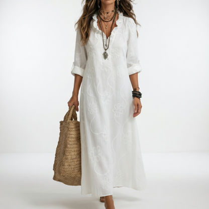 Clairette — Vestido maxi camisa con cuello en V