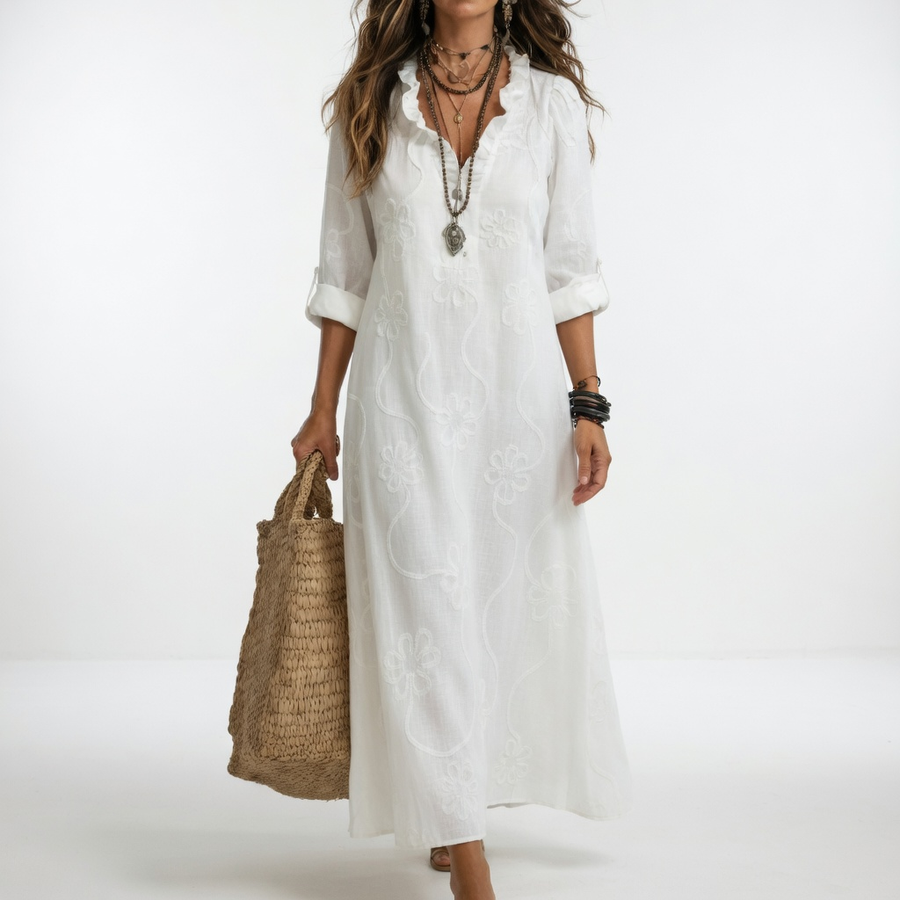 Clairette — Vestido maxi camisa con cuello en V
