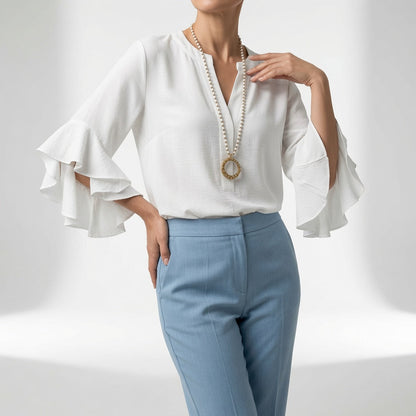 Mélorisse — Blusa fluida con mangas volantes elegantes