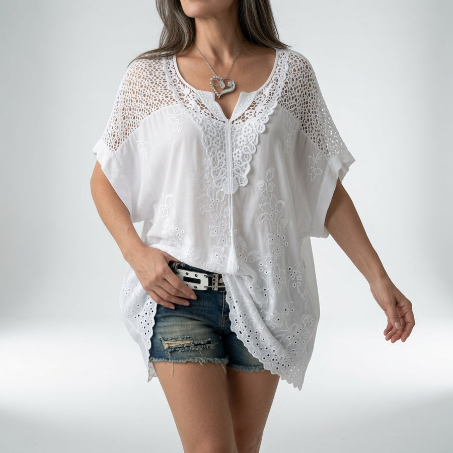 Brodérine — Blusa amplia con encaje bordado