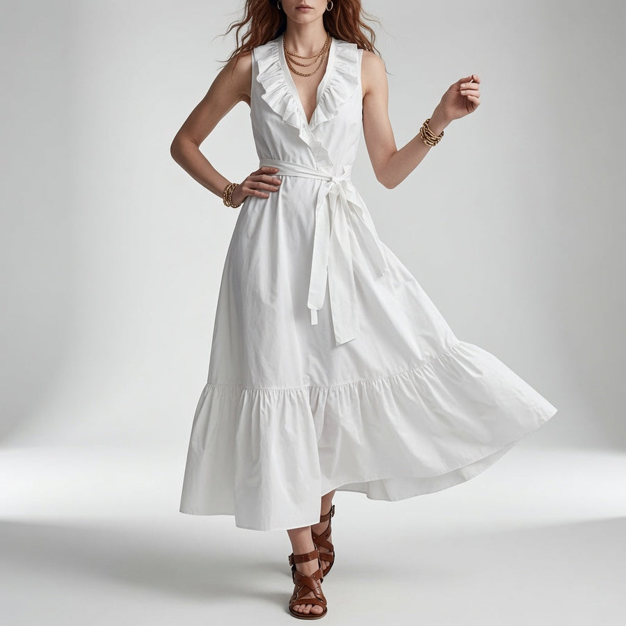 Frênaie — Vestido maxi sin mangas con volantes
