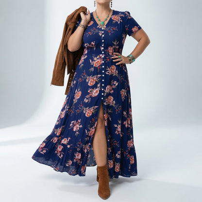 Bohémina — Vestido maxi floral con escote en V