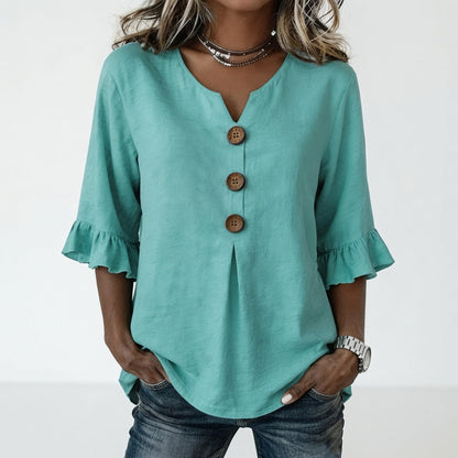 Rosanne — Blusa amplia con botones y mangas volantes