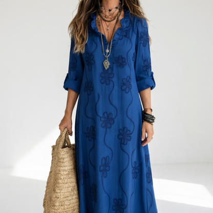 Clairette — Vestido maxi camisa con cuello en V