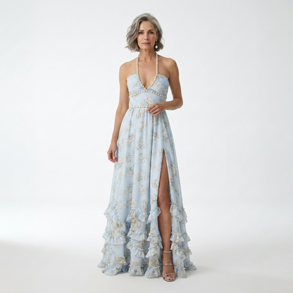 Mérovée — Vestido largo floral con abertura lateral