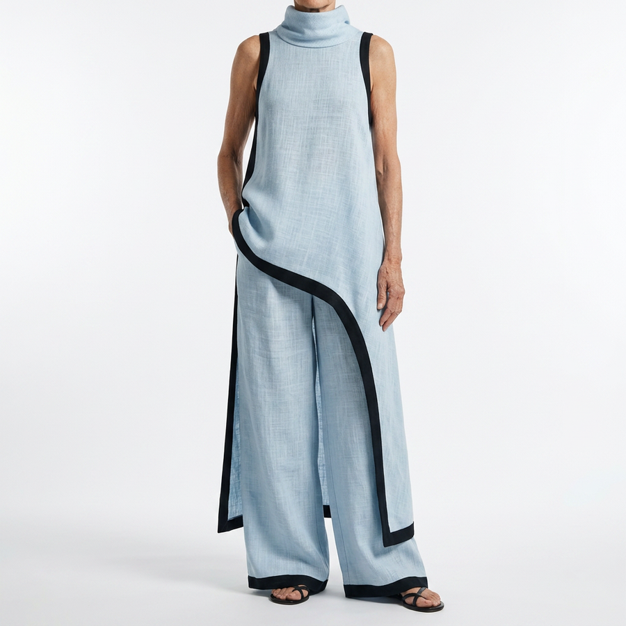 Angélique — Vestido largo bicolor con contraste
