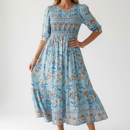 Santorine — Vestido maxi floral con escote en V