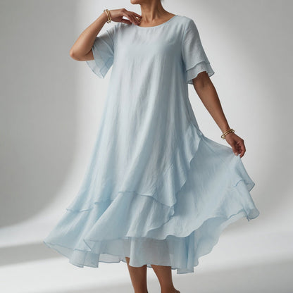 Stratéline — Vestido midi superpuesto con mangas cortas