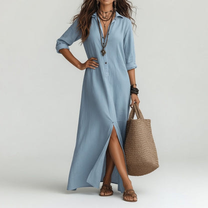 Violaine — Vestido largo tipo camisa bohemio