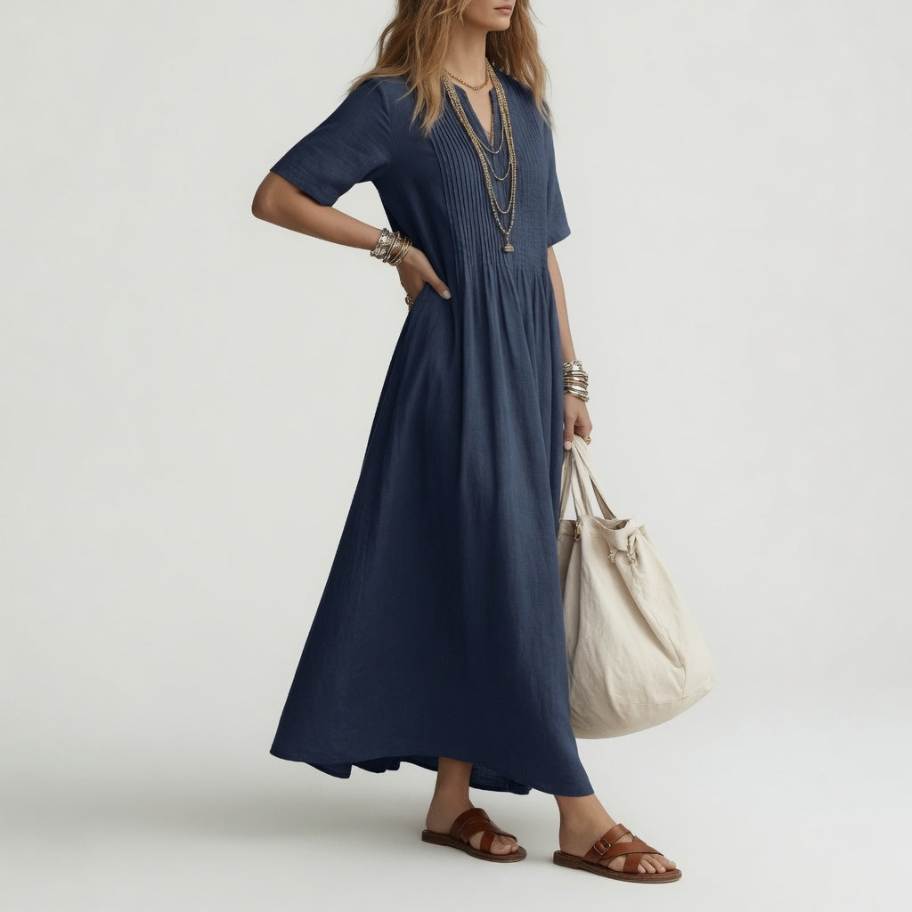 Pélagie — Vestido largo de algodón con cuello V