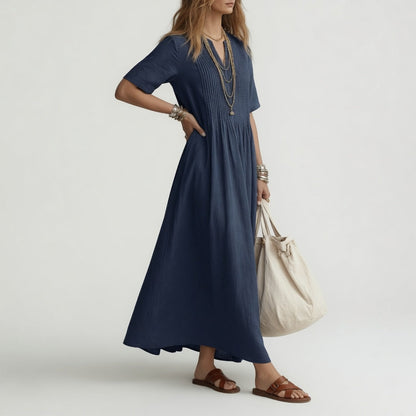Pélagie — Vestido largo de algodón con cuello V