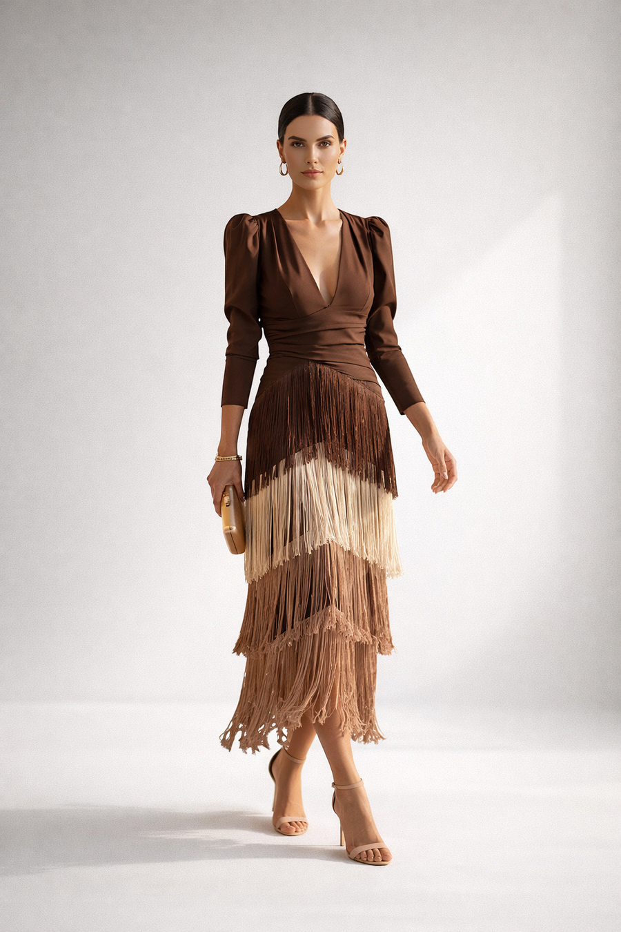 Valériane — Vestido midi con flecos elegante