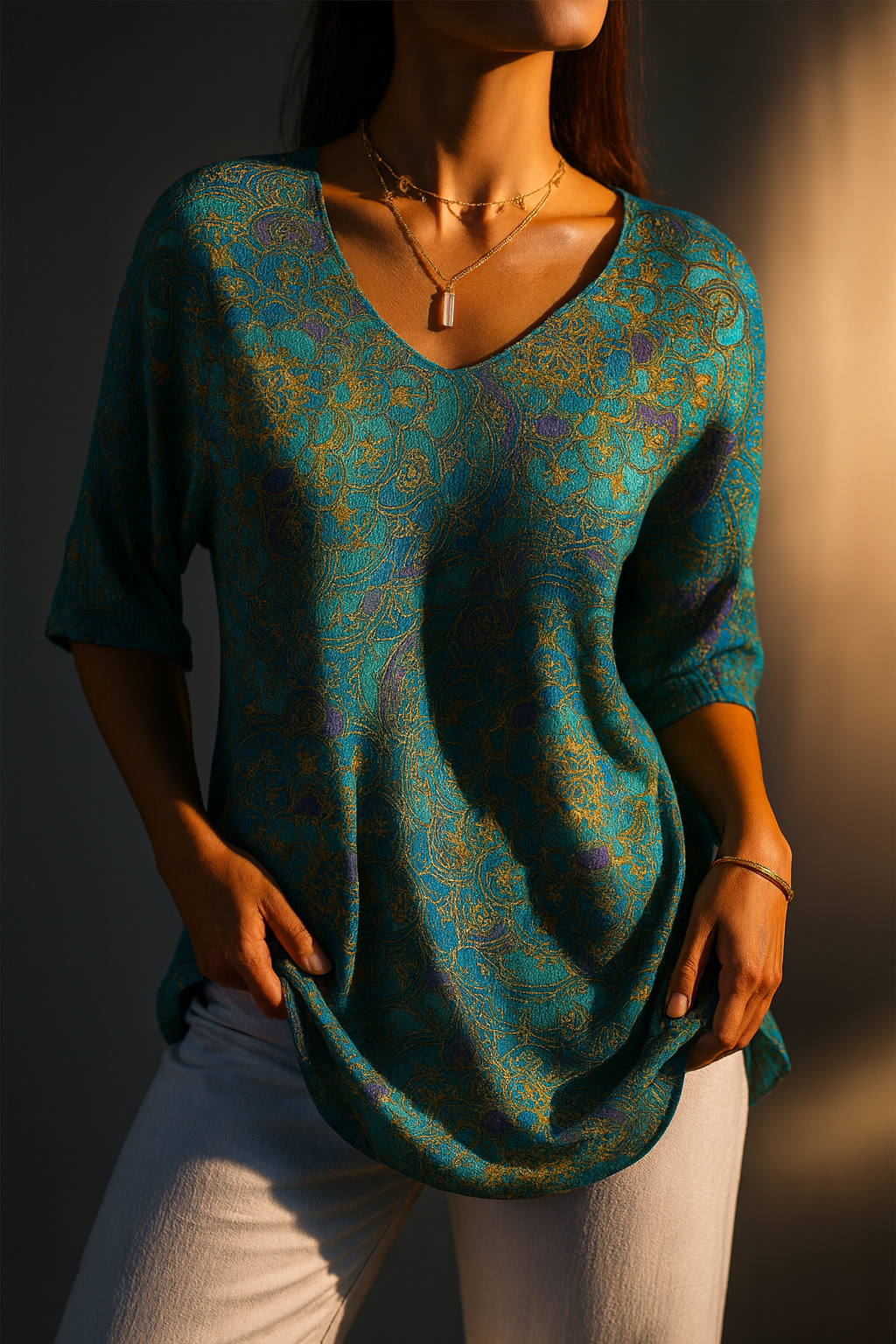 Bérangère — Blusa fluida elegante con estampado refinado