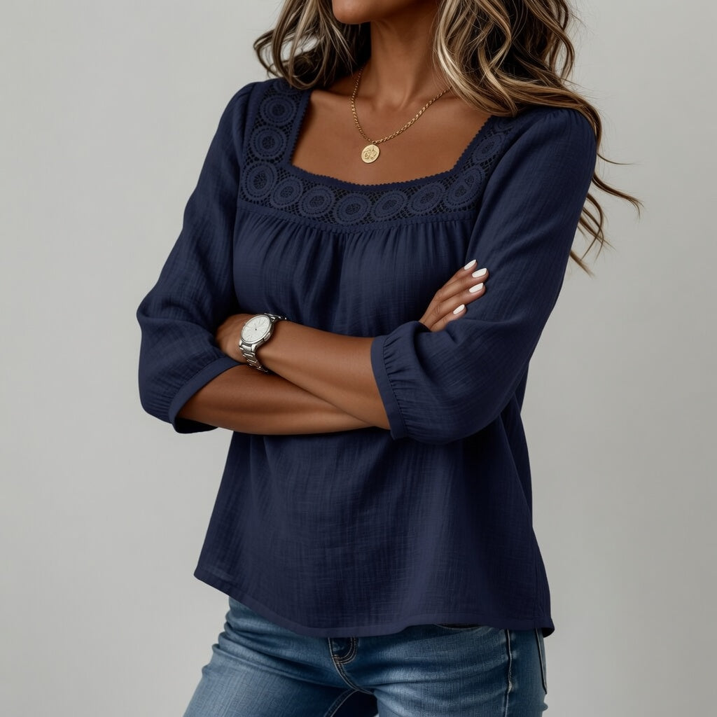 Célindre — Blusa de encaje con cuello cuadrado