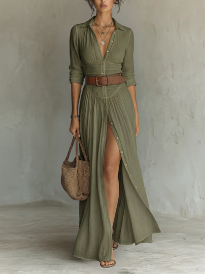 Amélia — Vestido maxi elegante con cuello reverso