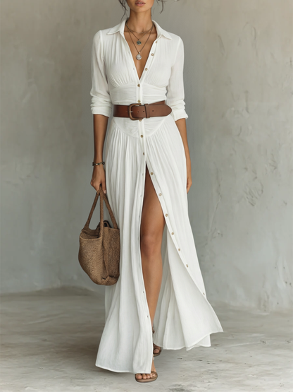 Amélia — Vestido maxi elegante con cuello reverso