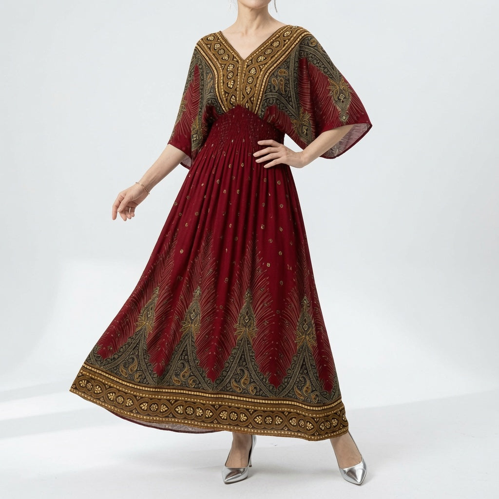 Orientale — Vestido maxi bohemio con estampado étnico