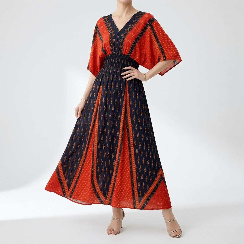 Orientale — Vestido maxi bohemio con estampado étnico