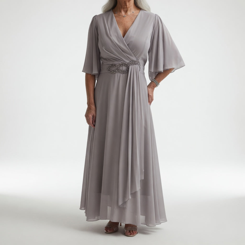 Éloïsine — Vestido largo cruzado con mangas de mariposa
