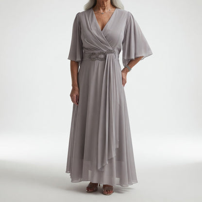 Éloïsine — Vestido largo cruzado con mangas de mariposa