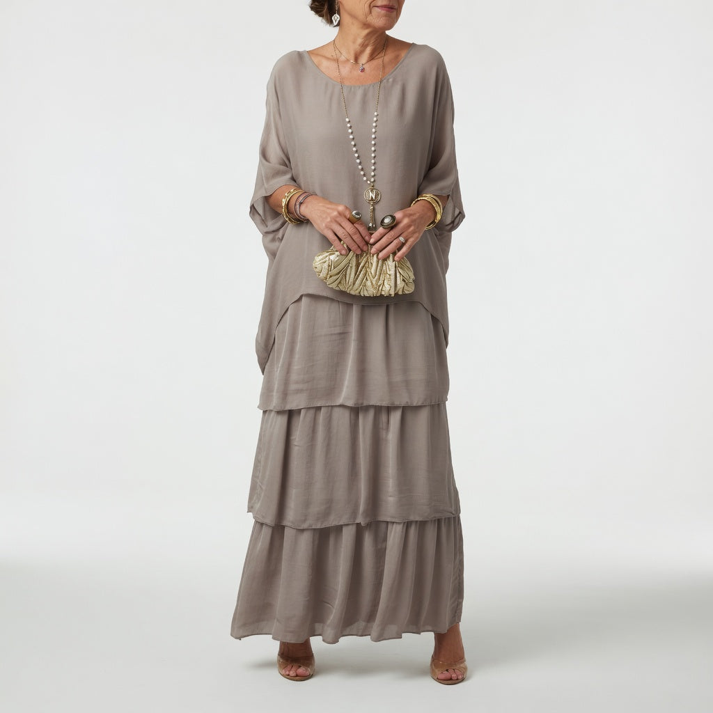 Émeline — Vestido maxi fluido con volantes bohemios