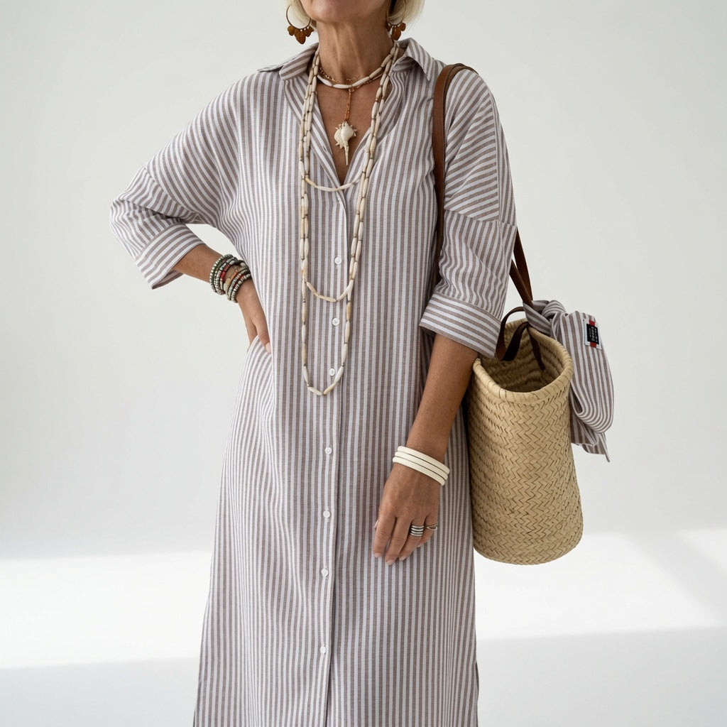 Linévora — Vestido camisero de rayas elegante