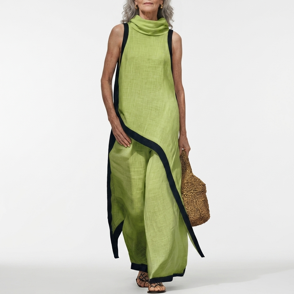Angélique — Vestido largo bicolor con contraste