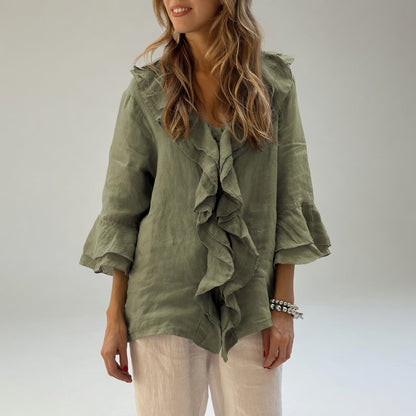 Apolline — Blusa fluida con cuello volante elegante