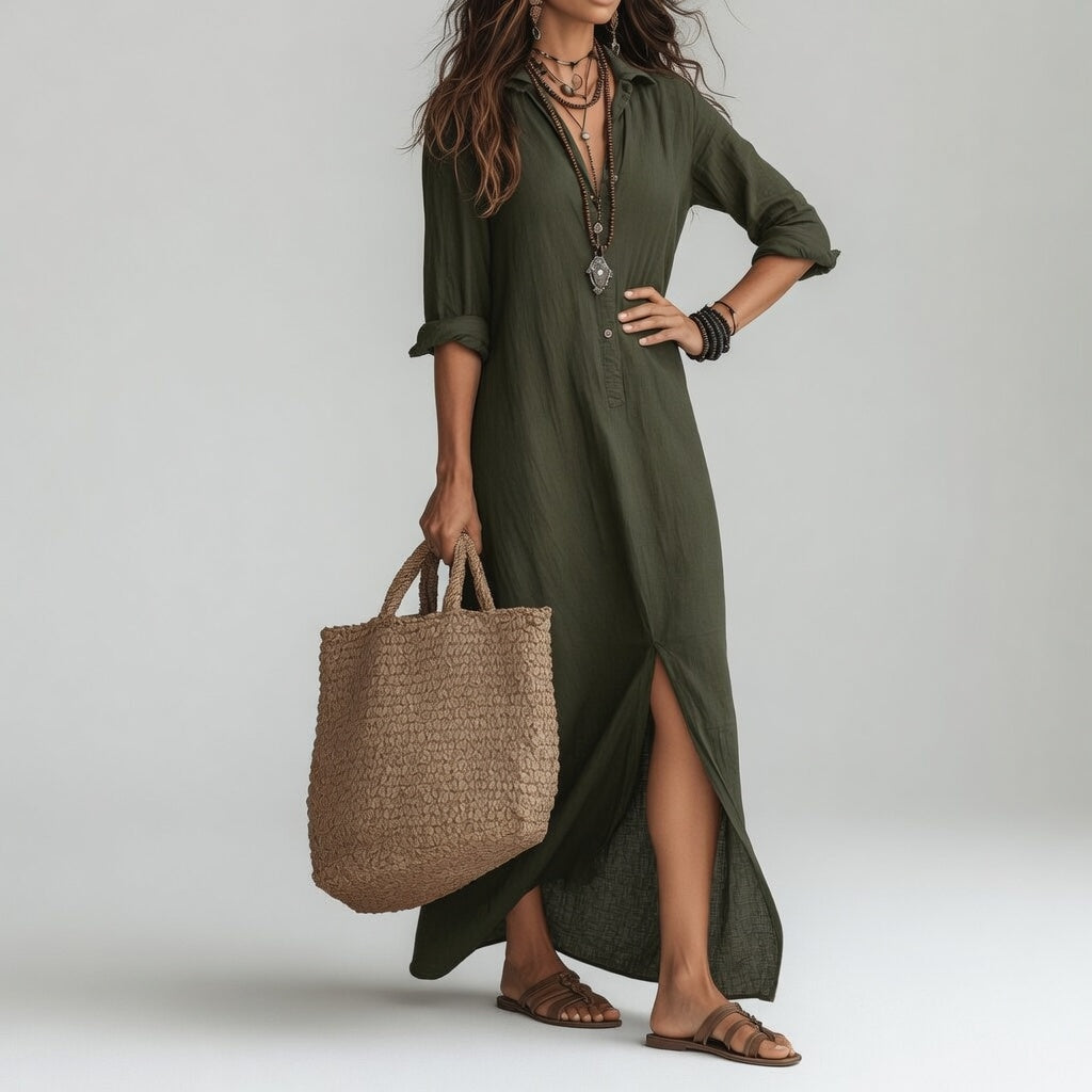 Violaine — Vestido largo tipo camisa bohemio